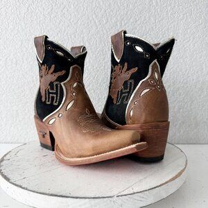 Lane RODEO HOUSTON Cowboy Booties Brown Western Snip Toe Short Boots Womens Sz 6